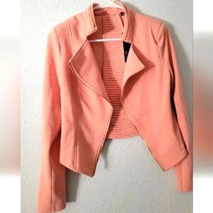 Michel Women Casual Open Front Light Blazer Office Lapel Lattice Back Jacket M